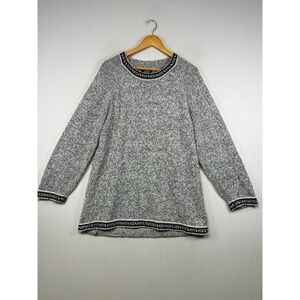 Boho Alpaca Crafts Womens Large Grey 100% Alpaca Fiber Greek Key Border Sweater